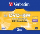 Оптический диск DVD+RW Verbatim 4.7Гб 4x, 3шт., Slim case 43636